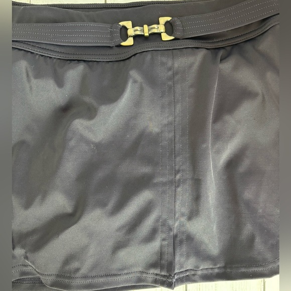 NEW Lands' End Buckle Belted Swim Bottom Skirt Skort 16 Black 12” 0898 - Picture 2 of 6